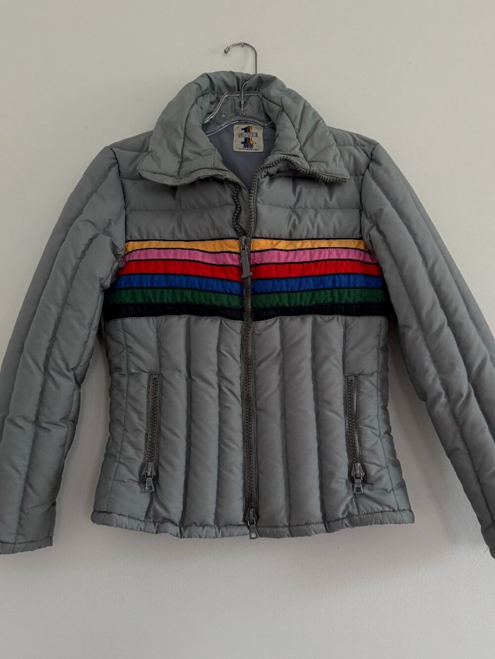Vintage Number 1 Sun 70's Rainbow Stripe Ski Puffer Jacket